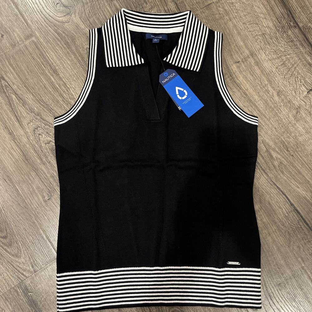 Nautica NWT - Black Sleeveless Collared Sweater Polo Small Orig $69